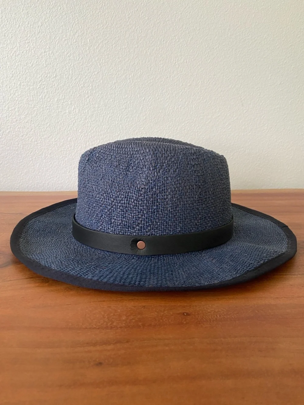 G-Star blue straw fedora hat derlil womens hat vegan leather strap OSFM